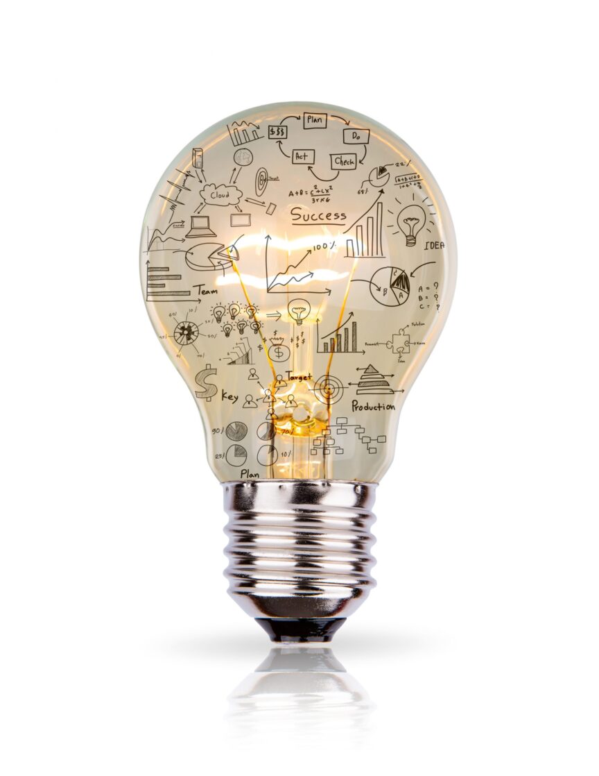 Light bulb with drawing graph inside isolated on white backgroun