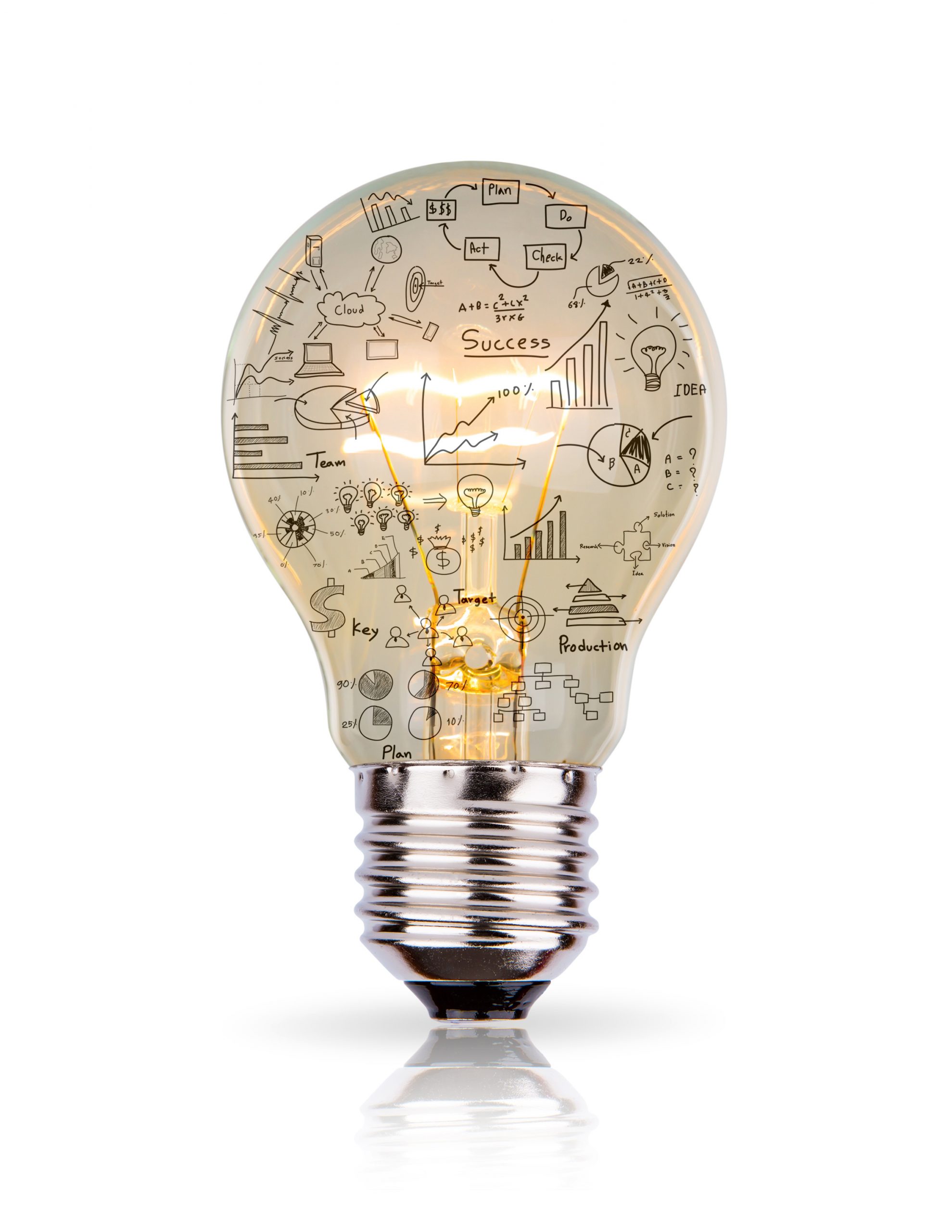Light bulb with drawing graph inside isolated on white backgroun